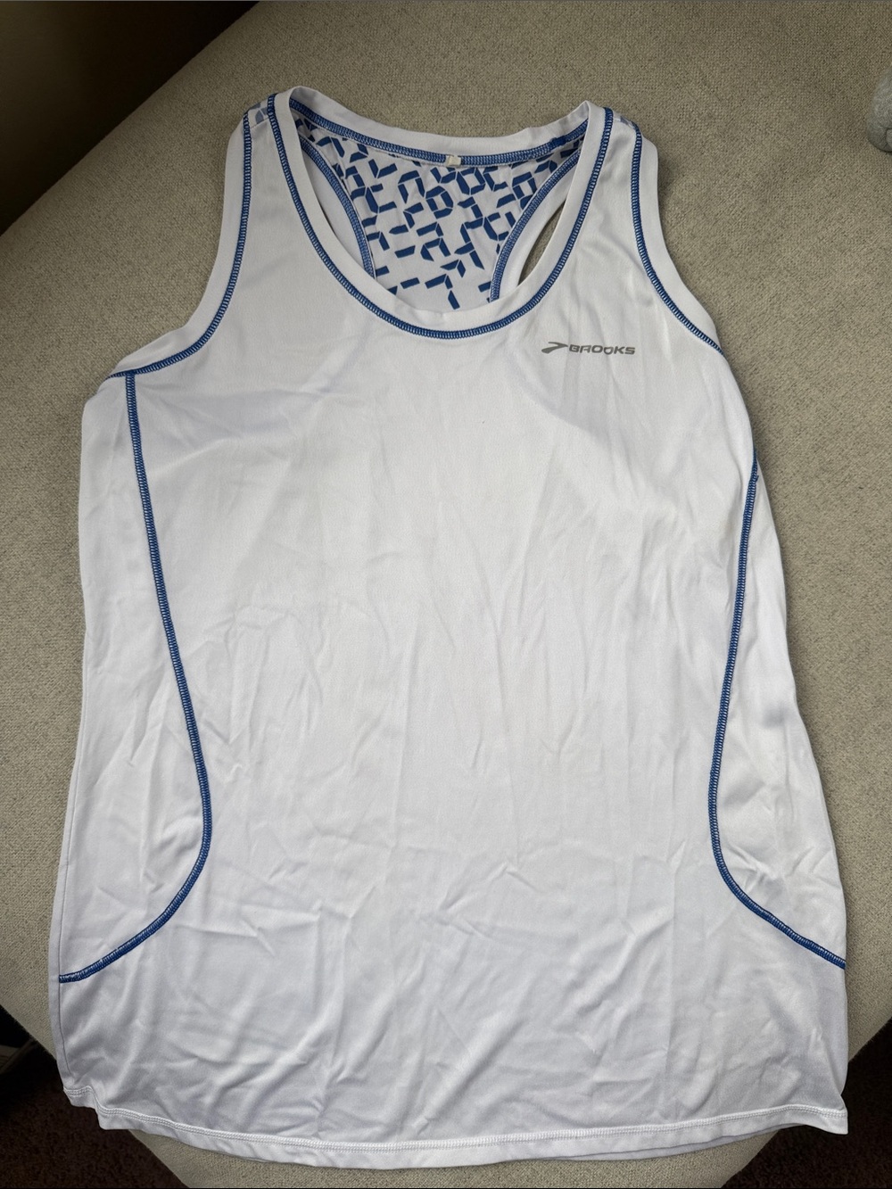 Brooks Men’s White Swim Tank with Blue Trim